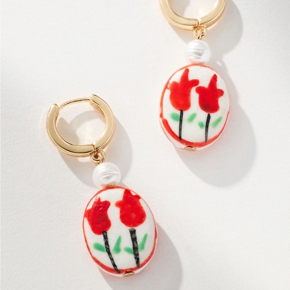 NWT Anthropologie painted bead charm huggie earrings - Picture 1 of 5
